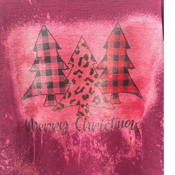 “Merry Christmas” Bleach Dyed Women’s XL Burgundy Crew Neck Sweatshirt - Picture 2 of 6